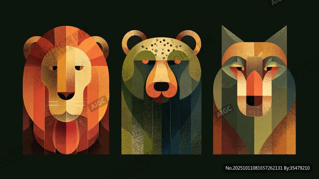 三兽几何风头像插画