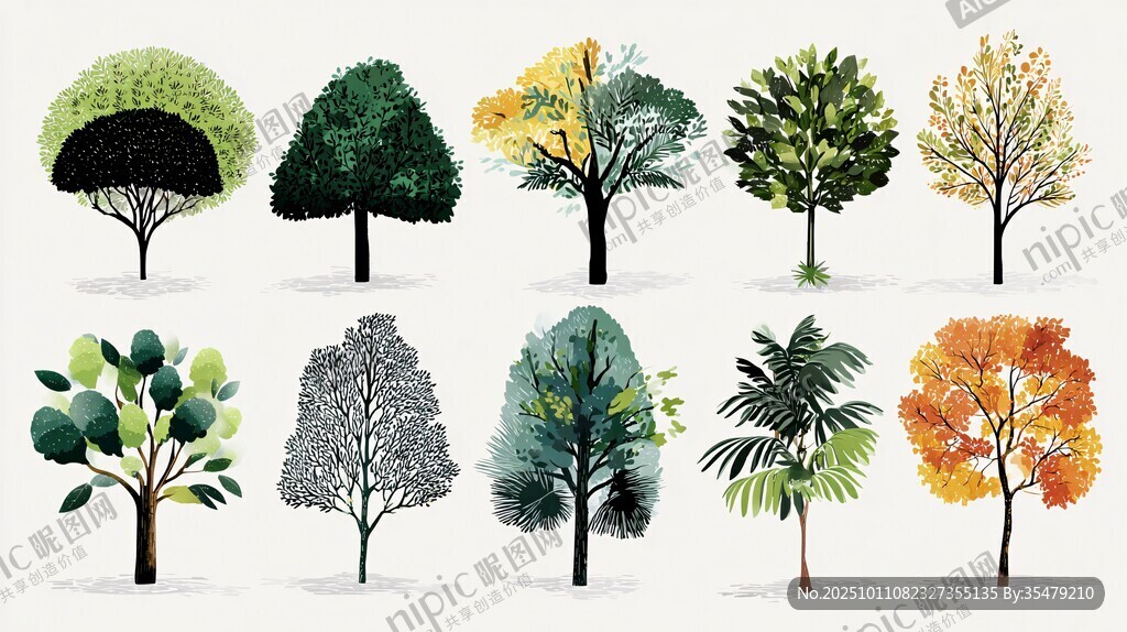 多样树木插画集合
