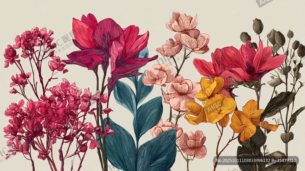 多彩花卉插画 绽放自然之美