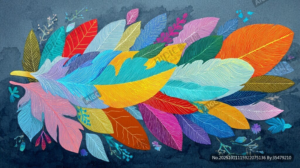 多彩羽毛梦幻插画