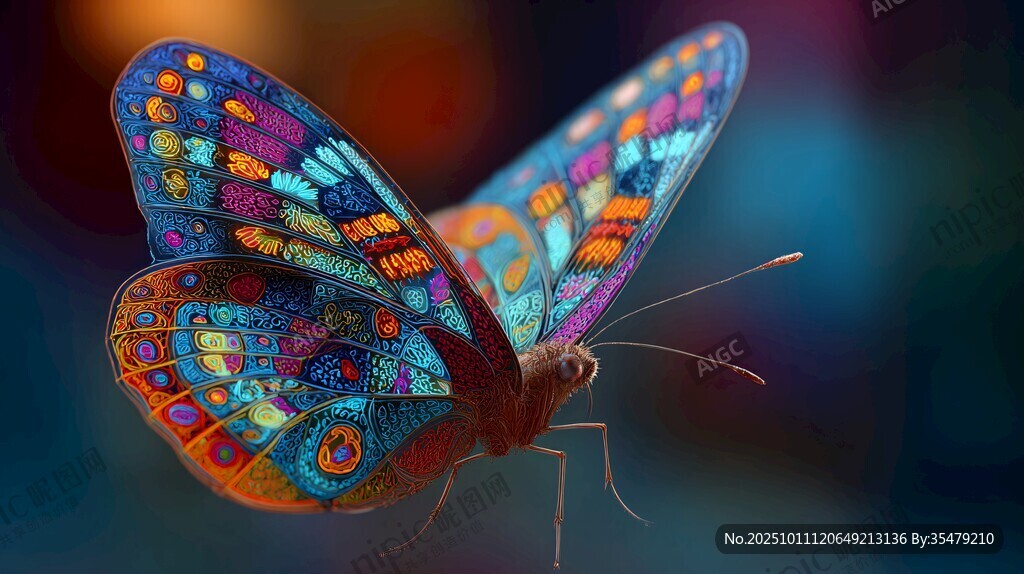 梦幻多彩蝴蝶展翅瞬间