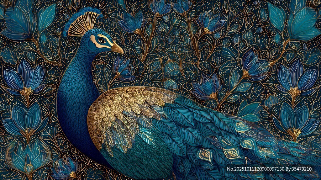 蓝孔雀置身繁花奇幻之境