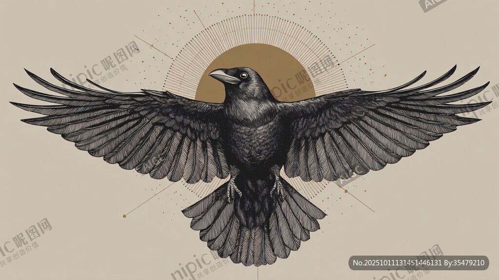 展翅翱翔的黑鸦