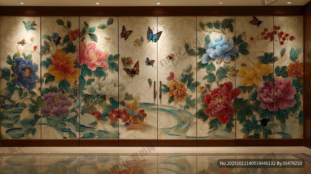 中式繁花蝴蝶艺术背景墙