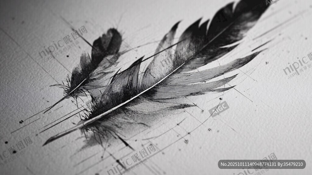 黑白羽毛特写艺术画面