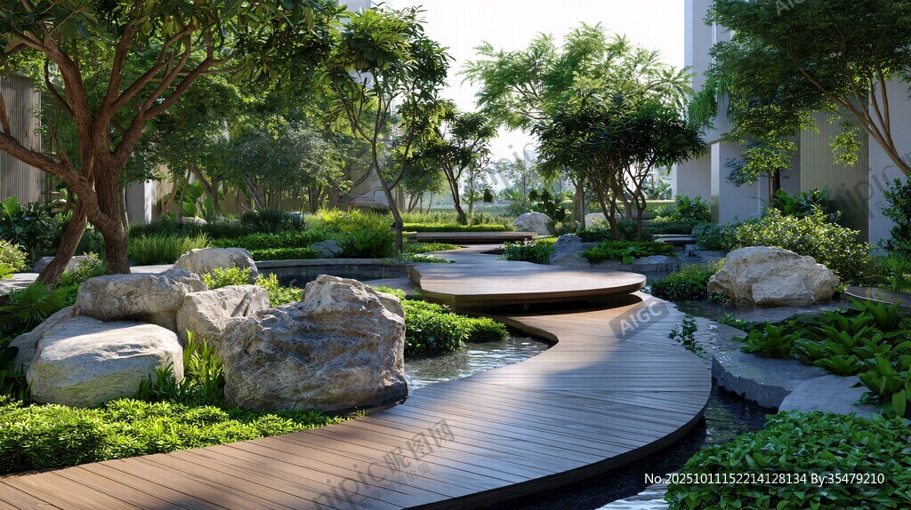 现代雅致的园林景观小径