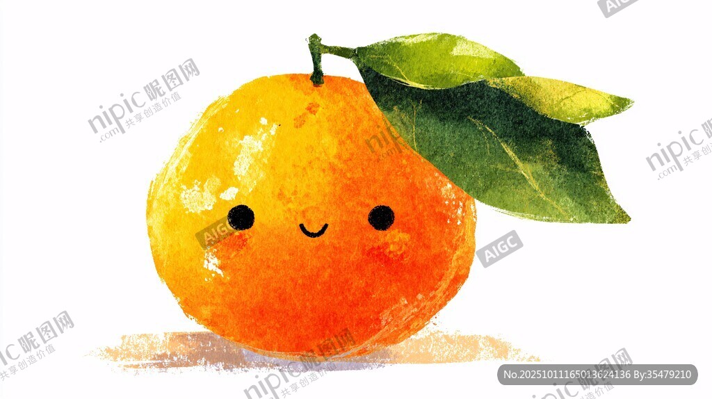 可爱笑脸橙子水彩插画