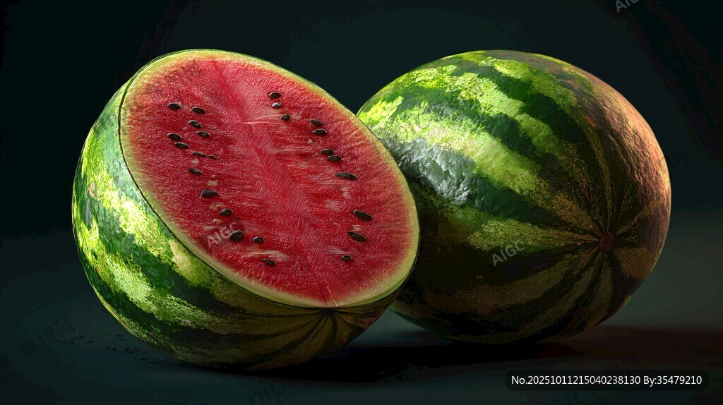 新鲜西瓜 一整颗与半颗