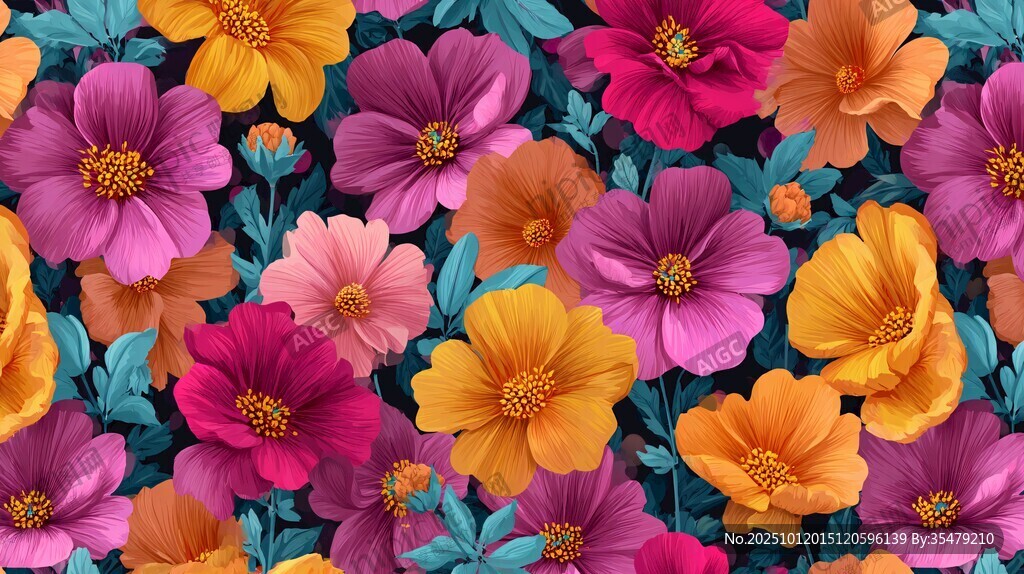 缤纷花卉图案 色彩绚丽