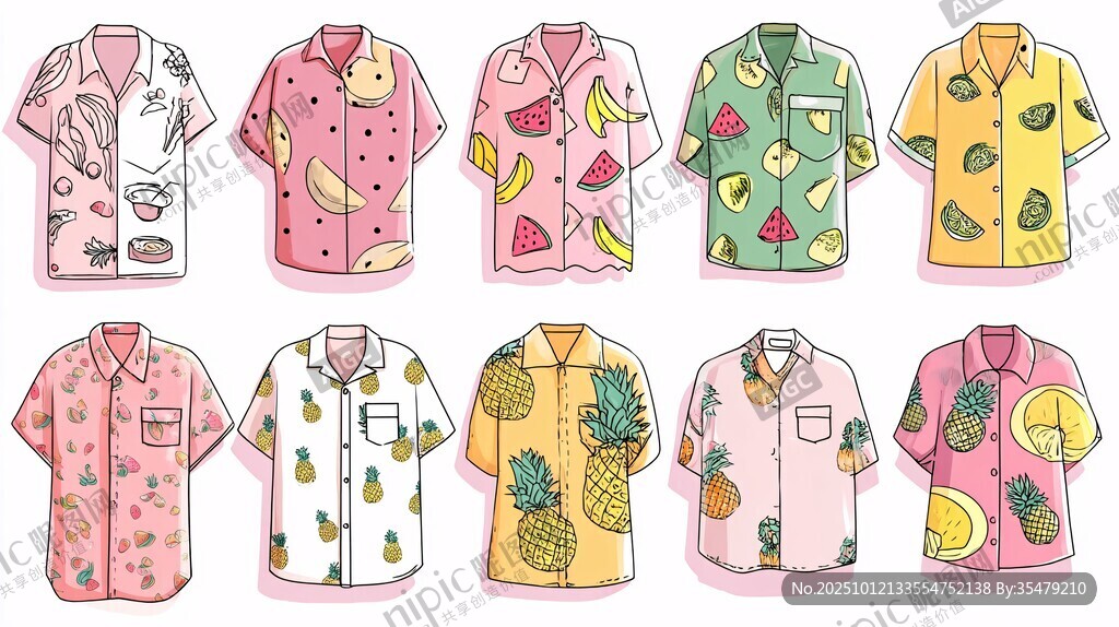 多彩水果图案短袖衬衫