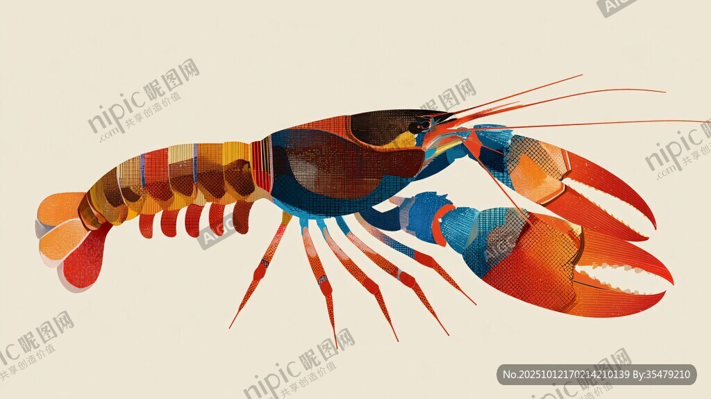 彩色艺术风的活力小龙虾