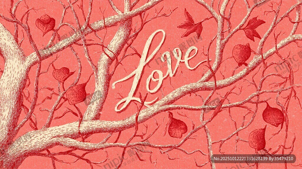 浪漫爱之树插画背景图