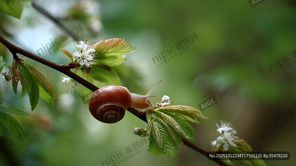 枝头蜗牛 春日里的静谧一刻