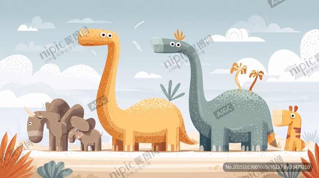 可爱恐龙家族在史前场景