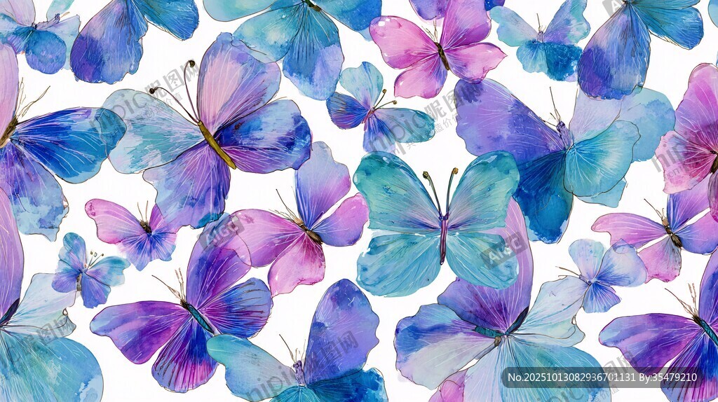 梦幻水彩蝴蝶无缝图案
