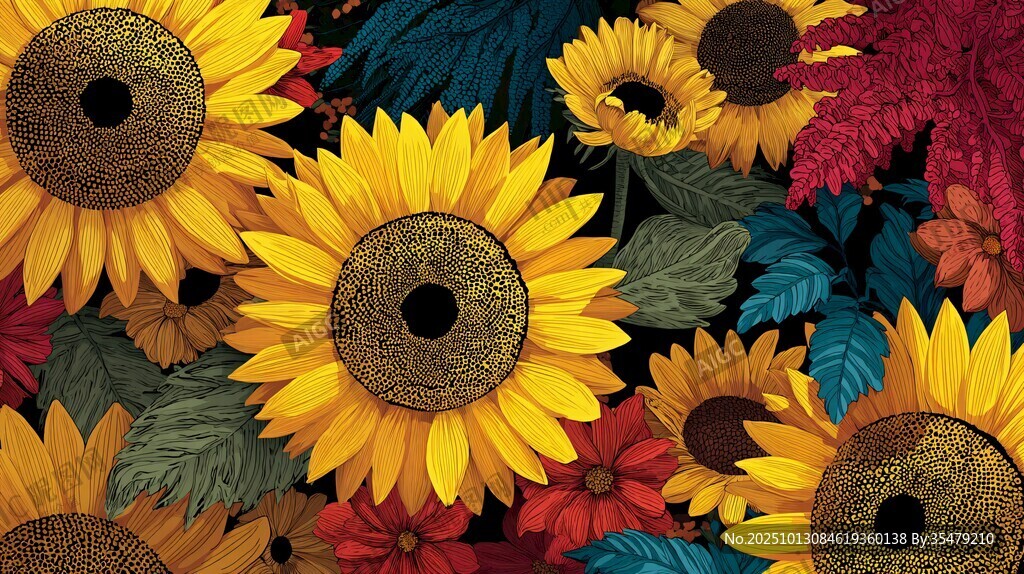 绚丽多彩向日葵花卉图案