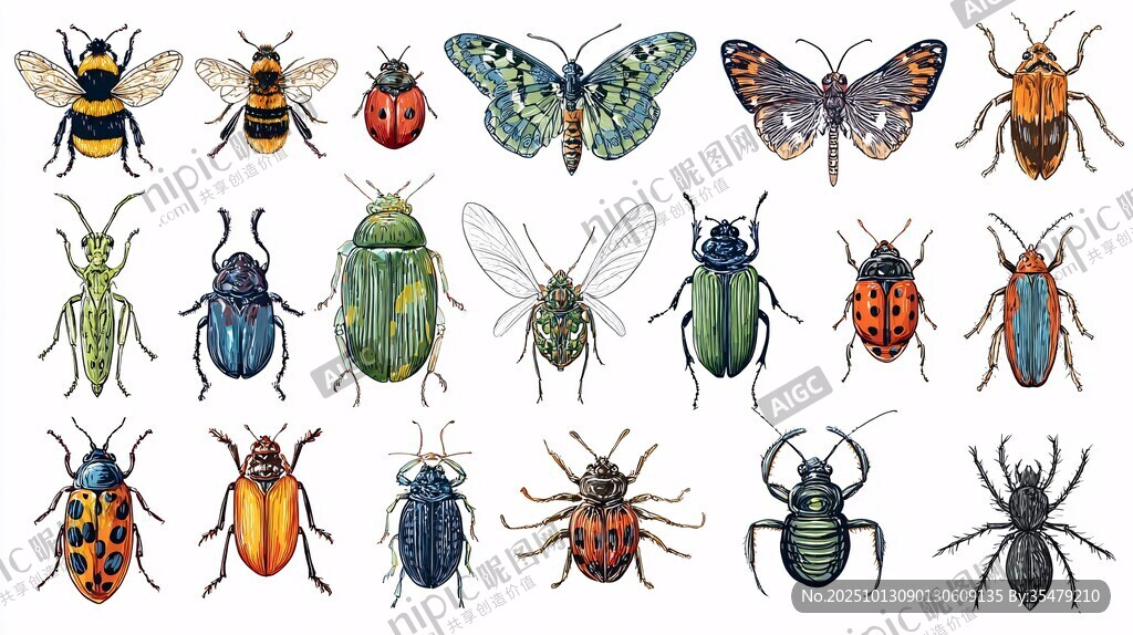 多彩昆虫集合图