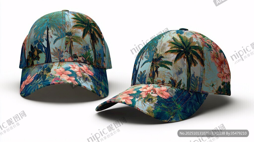 热带花卉图案棒球帽