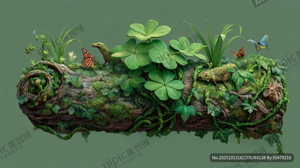 奇幻树桩上的生机小世界