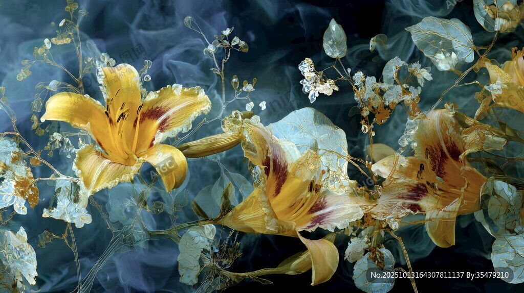 梦幻黄色百合花艺术画面