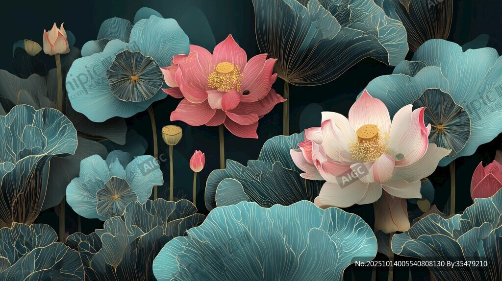 梦幻荷韵 水墨风荷花绽放