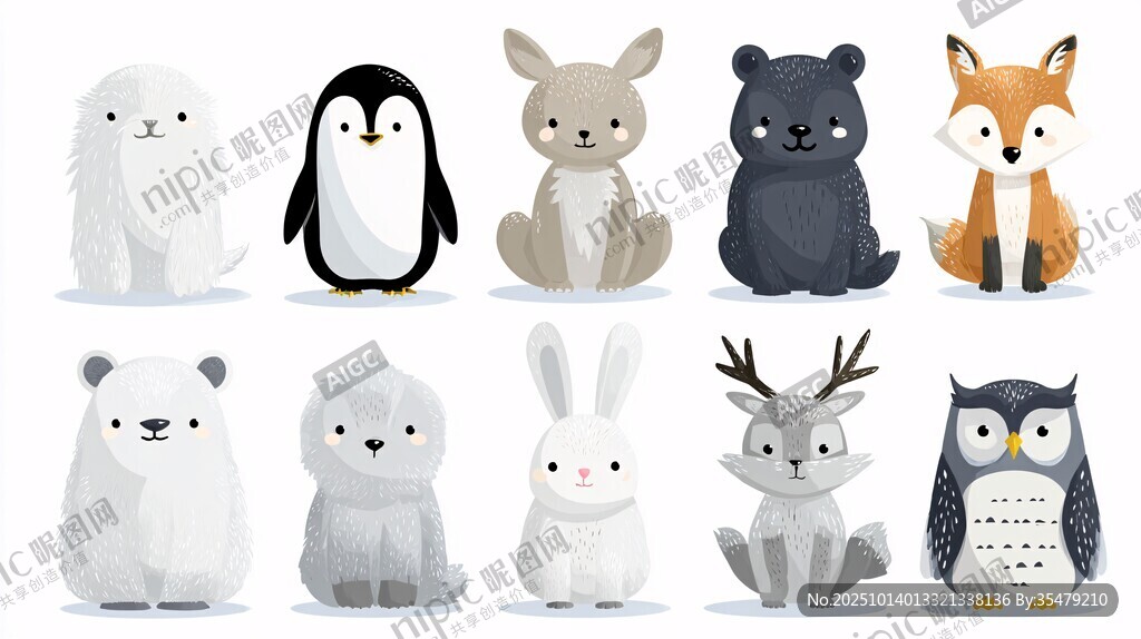 可爱灰白系动物卡通形象