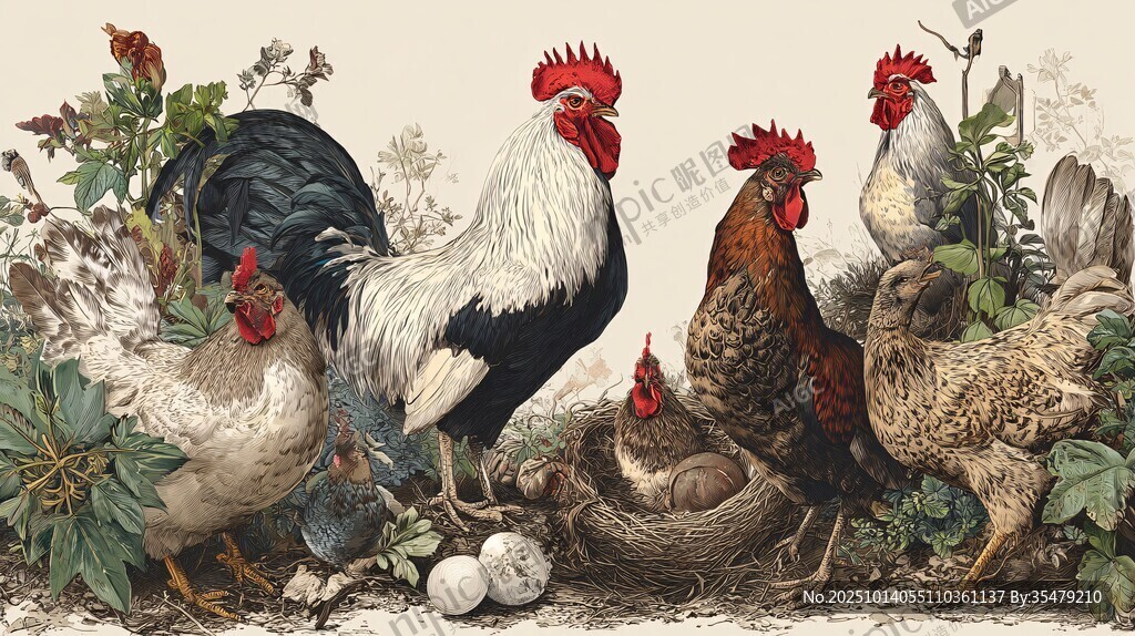 田园群鸡与蛋的温馨场景