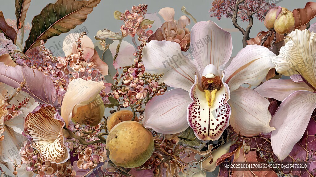 梦幻兰科花卉艺术插画