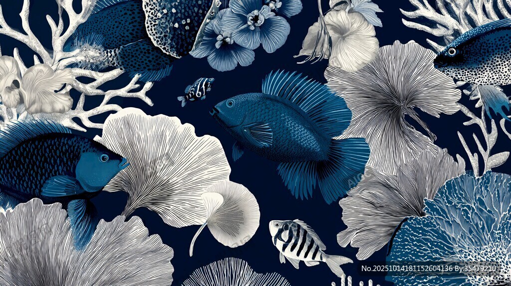 海洋生物花卉图案背景图