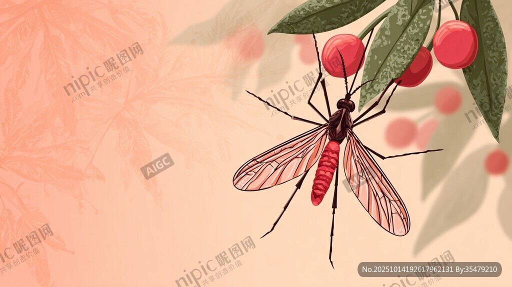 枝头红果旁的精致飞虫