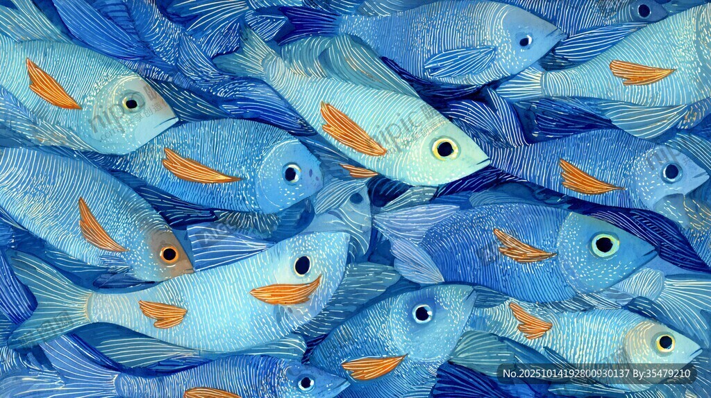 群游的蓝橙相间美丽小鱼