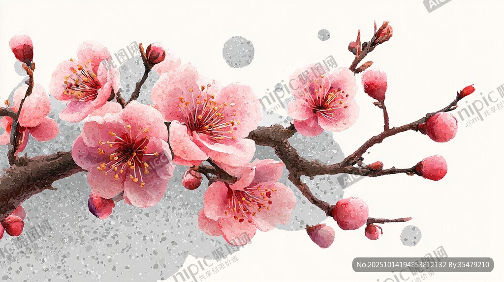 粉色桃花枝 水墨风美景