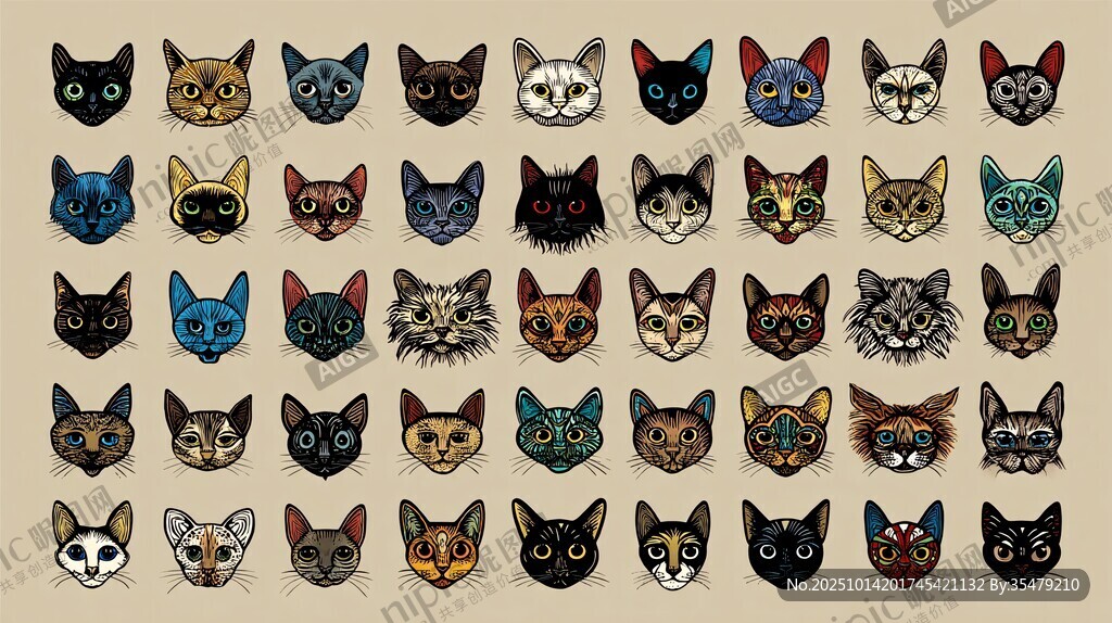 多样猫咪头像插画集合