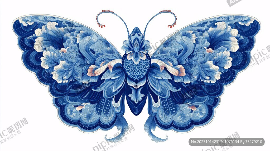 青花瓷蝴蝶图案精美装饰