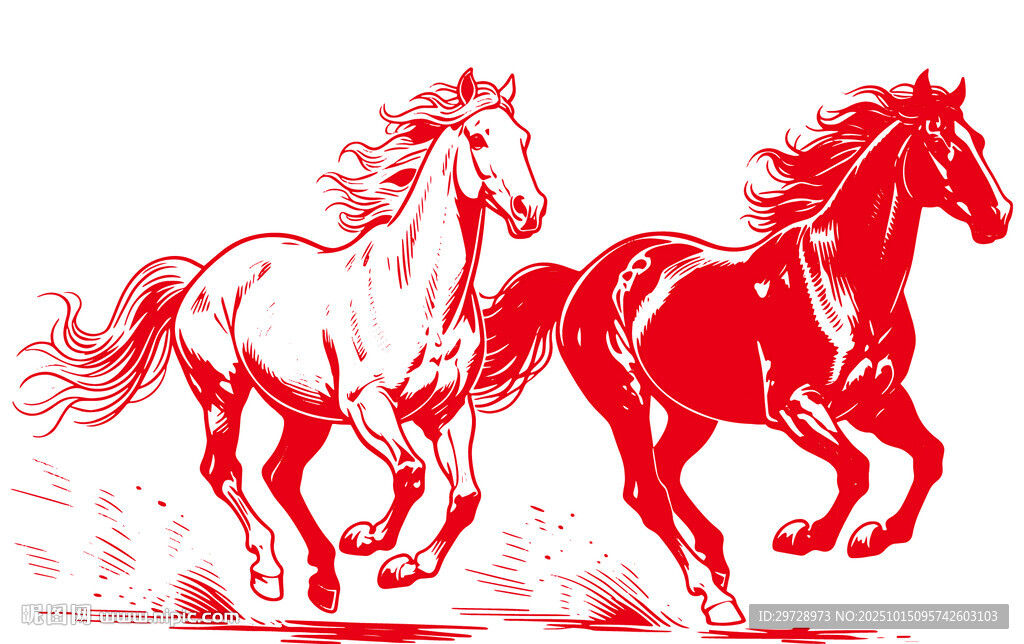 两匹奔跑的骏马