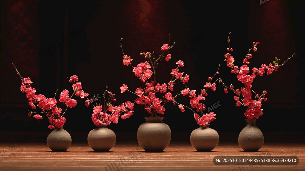 中式花瓶插红梅雅致景致