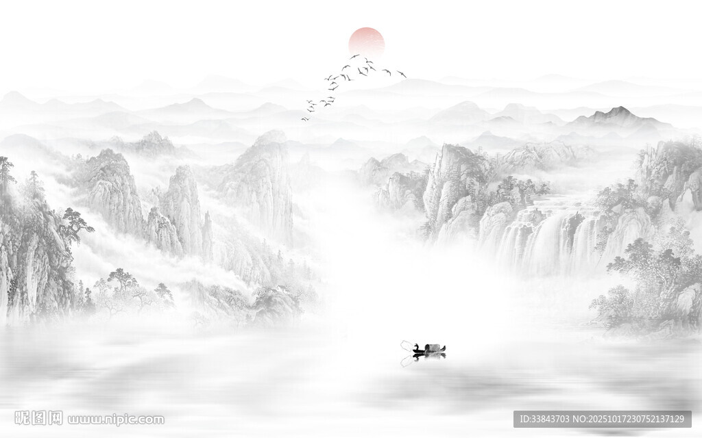 中式山水屏风画