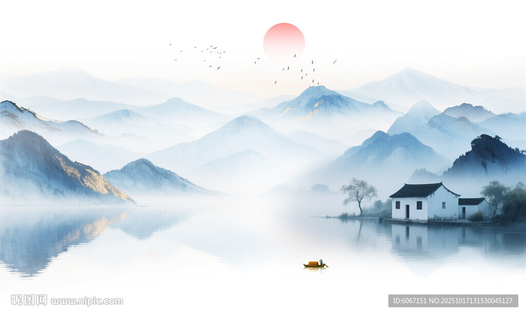 中式山水屏风画