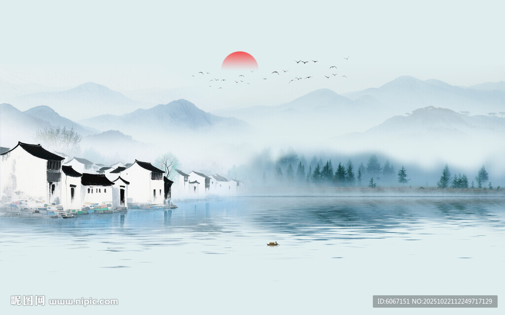 新中式水墨江南背景墙