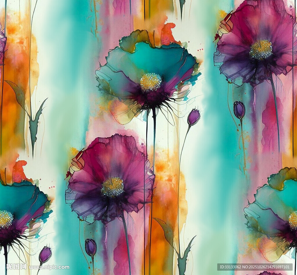 水彩花卉无缝图案背景