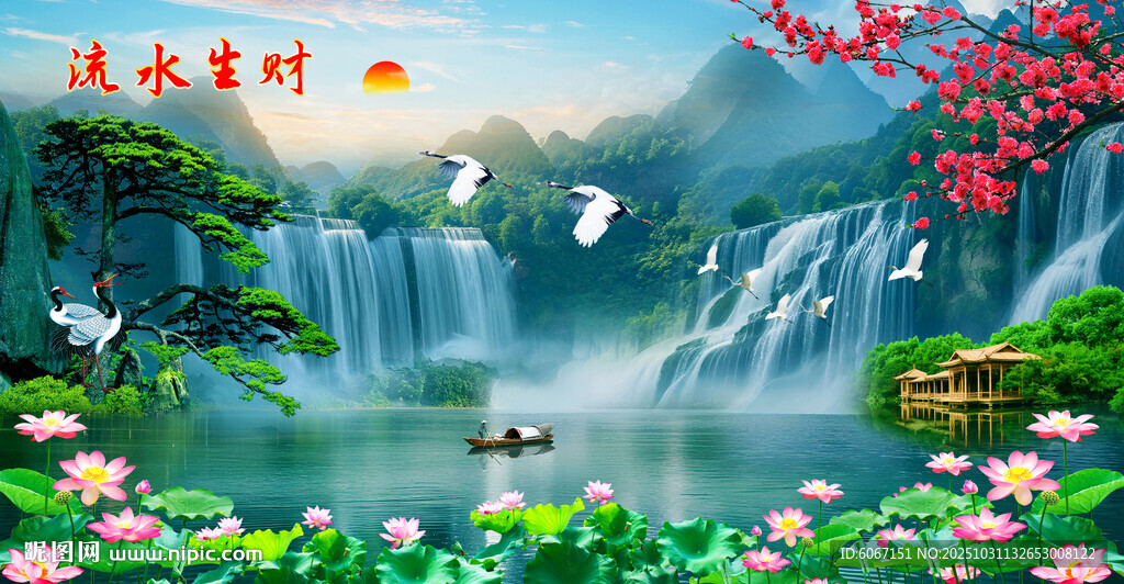 旭日东升山水画