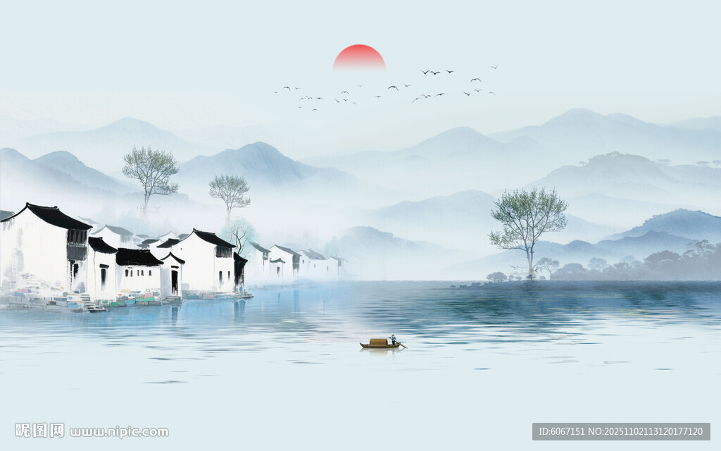 新中式水墨江南背景墙