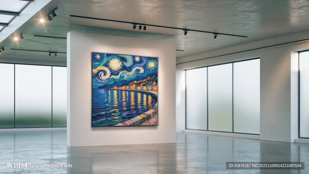 现代艺术展厅中的绚丽画作