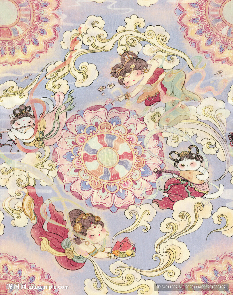 梦幻天使花卉图案背景