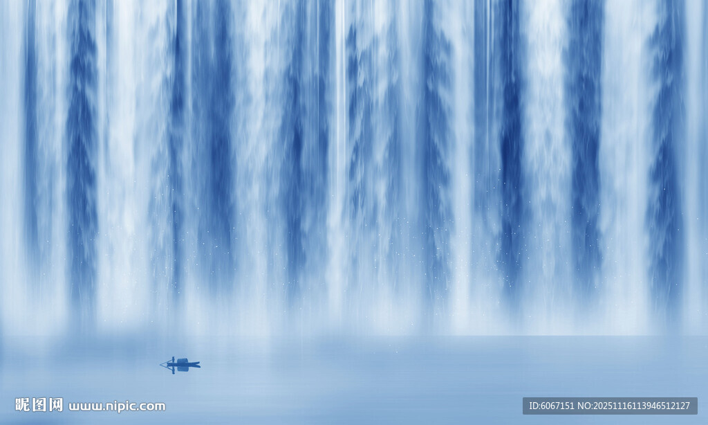 流水生财瀑布山水画