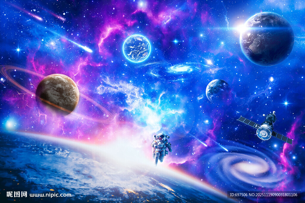 梦幻宇宙星空太空星球宇航员背景