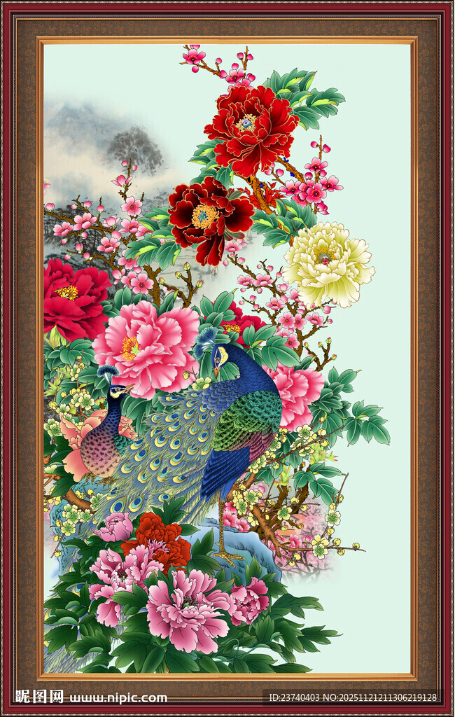 孔雀牡丹图