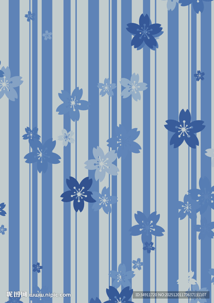 蓝花竖条纹图案背景