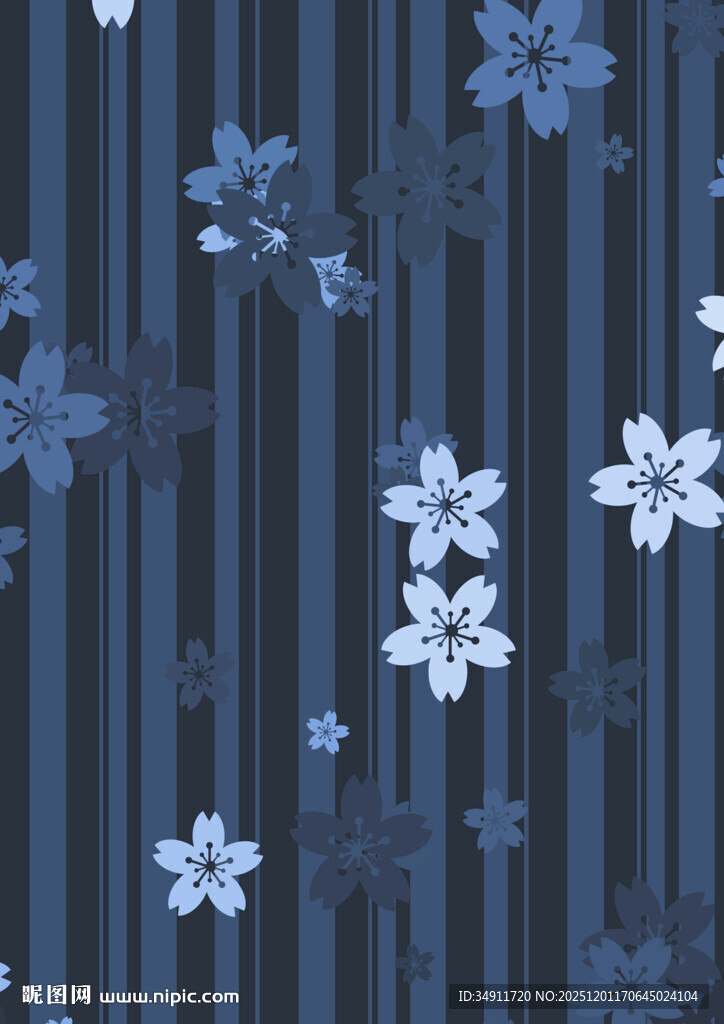 蓝底条纹花朵图案背景