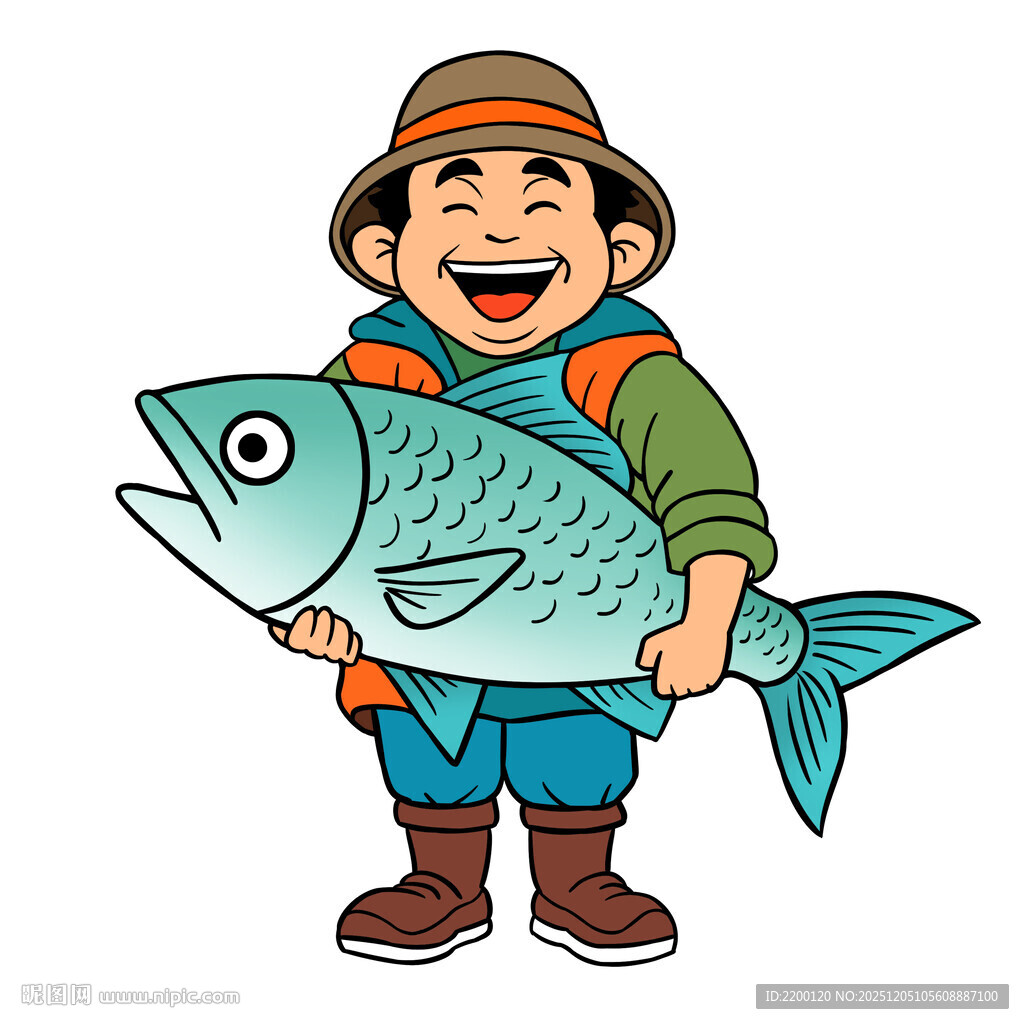渔夫开心捧大鱼